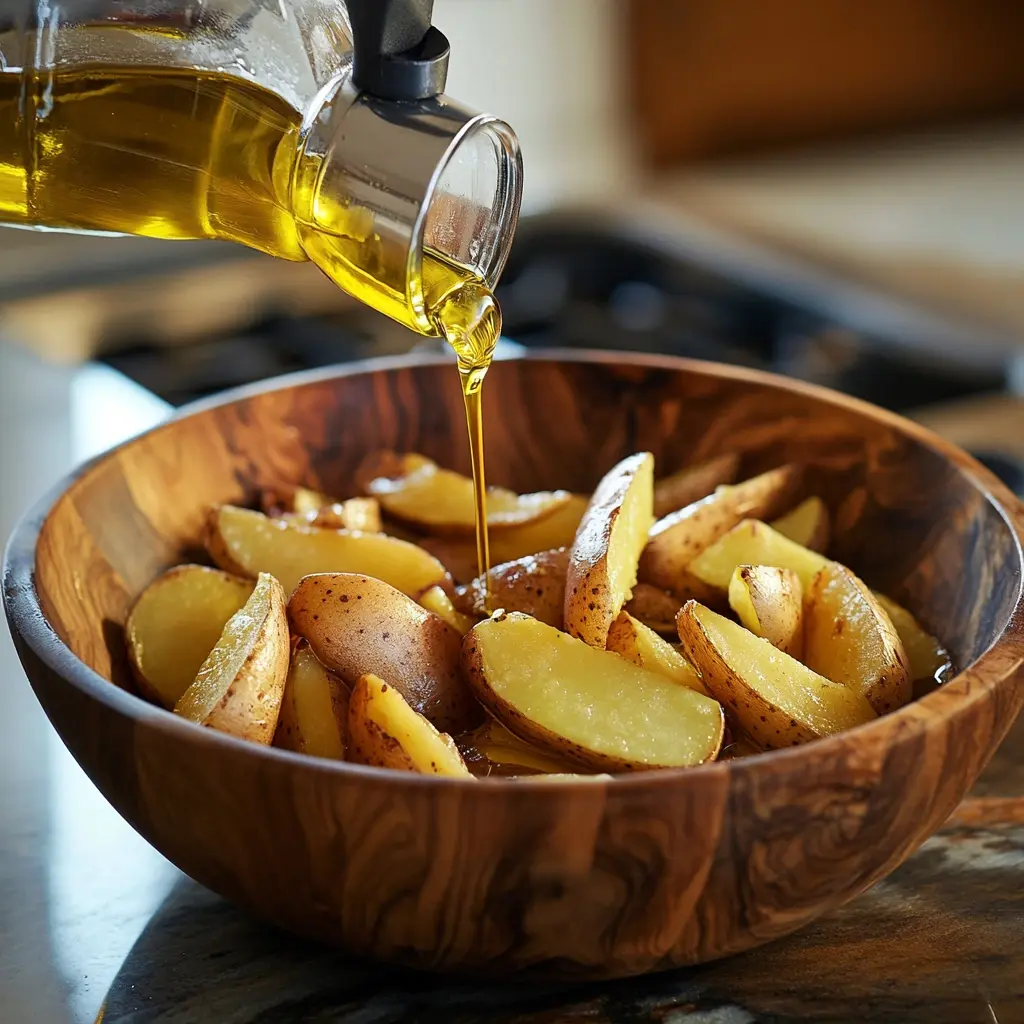 A close-up of perfectly baked Parmesan potato wedges, showing their crispy texture and golden brown color.