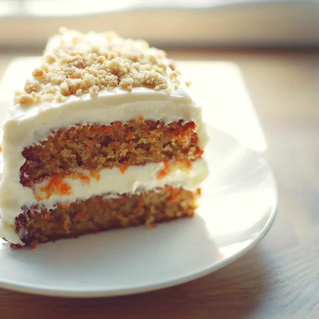 A whole carrot cake with cream cheese frosting, decorated with chopped nuts.