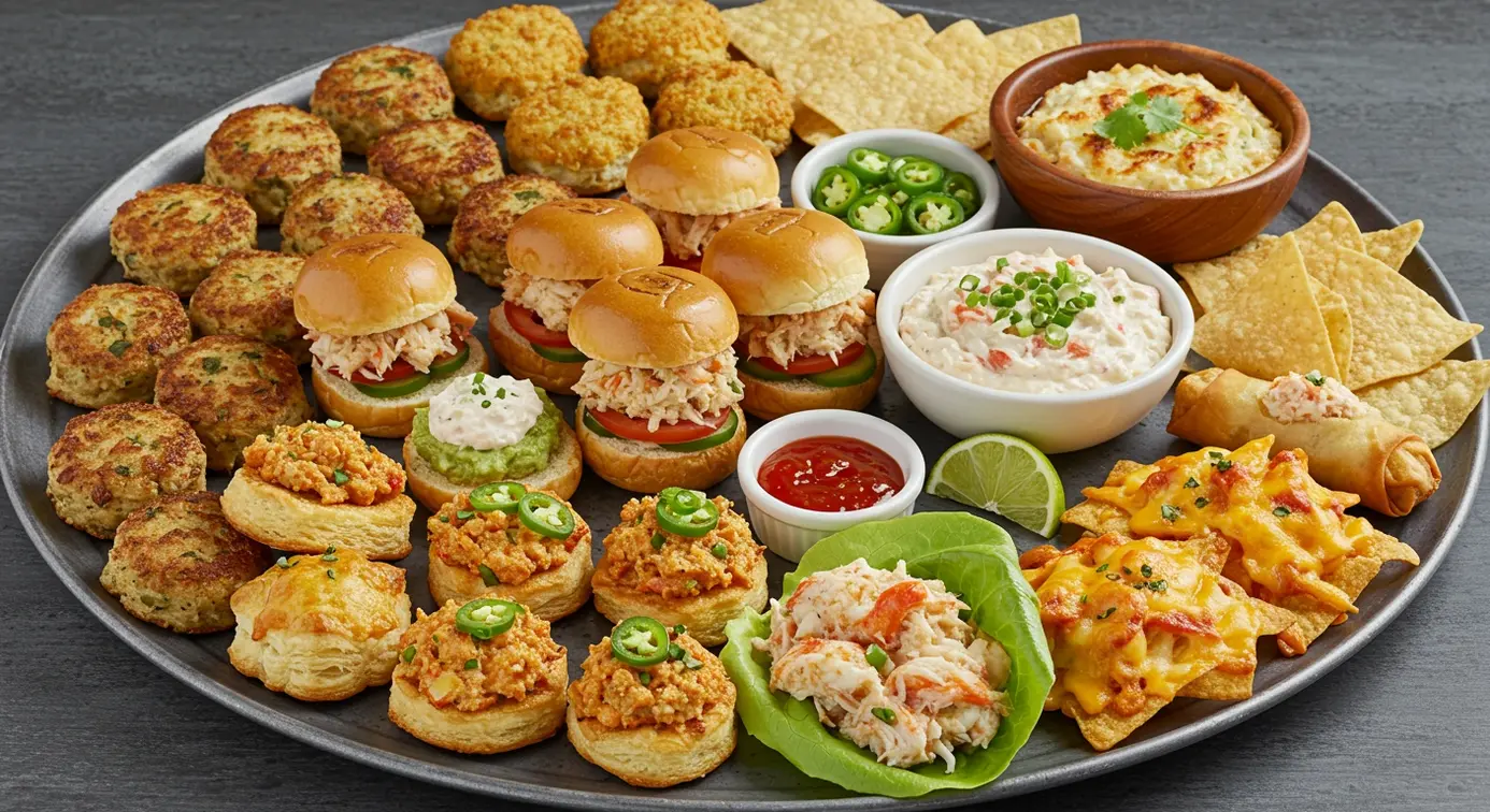 Close-up of a perfectly baked crab meat appetizer