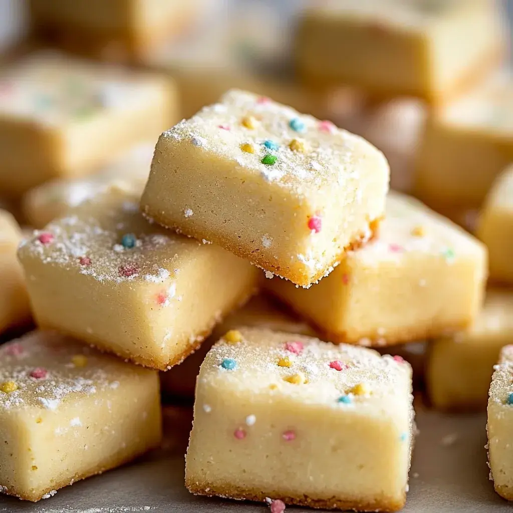 Close-up of Easter Shortbread Cookie Bites decorated with pastel icing and sprinkles on a white plate
