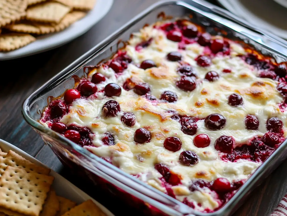 Close-up of Cranberry Cream Cheese Dip showing its creamy texture and vibrant cranberry swirls.