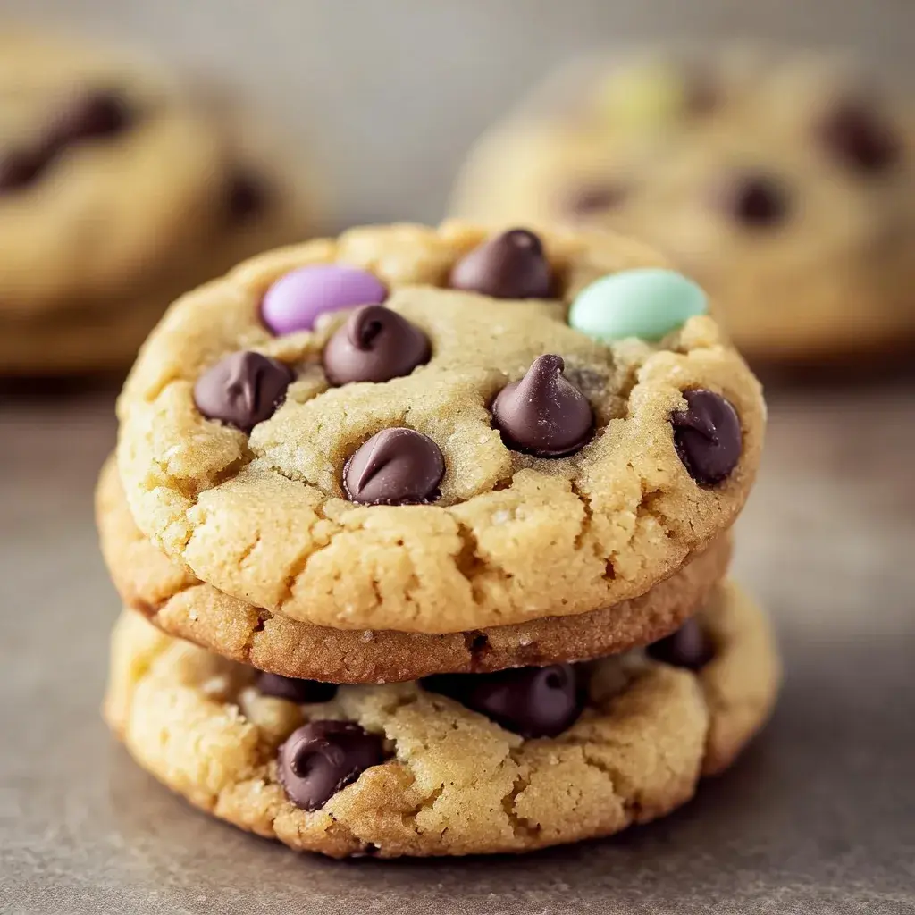 A plate of delicious Easter Chocolate Chip Cookies decorated with colorful sprinkles