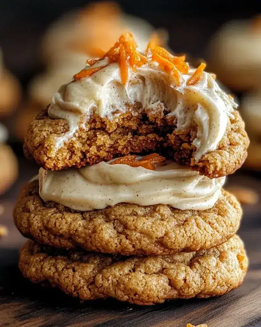 Close-up of carrot cake cookies with maple cinnamon frosting, showing texture