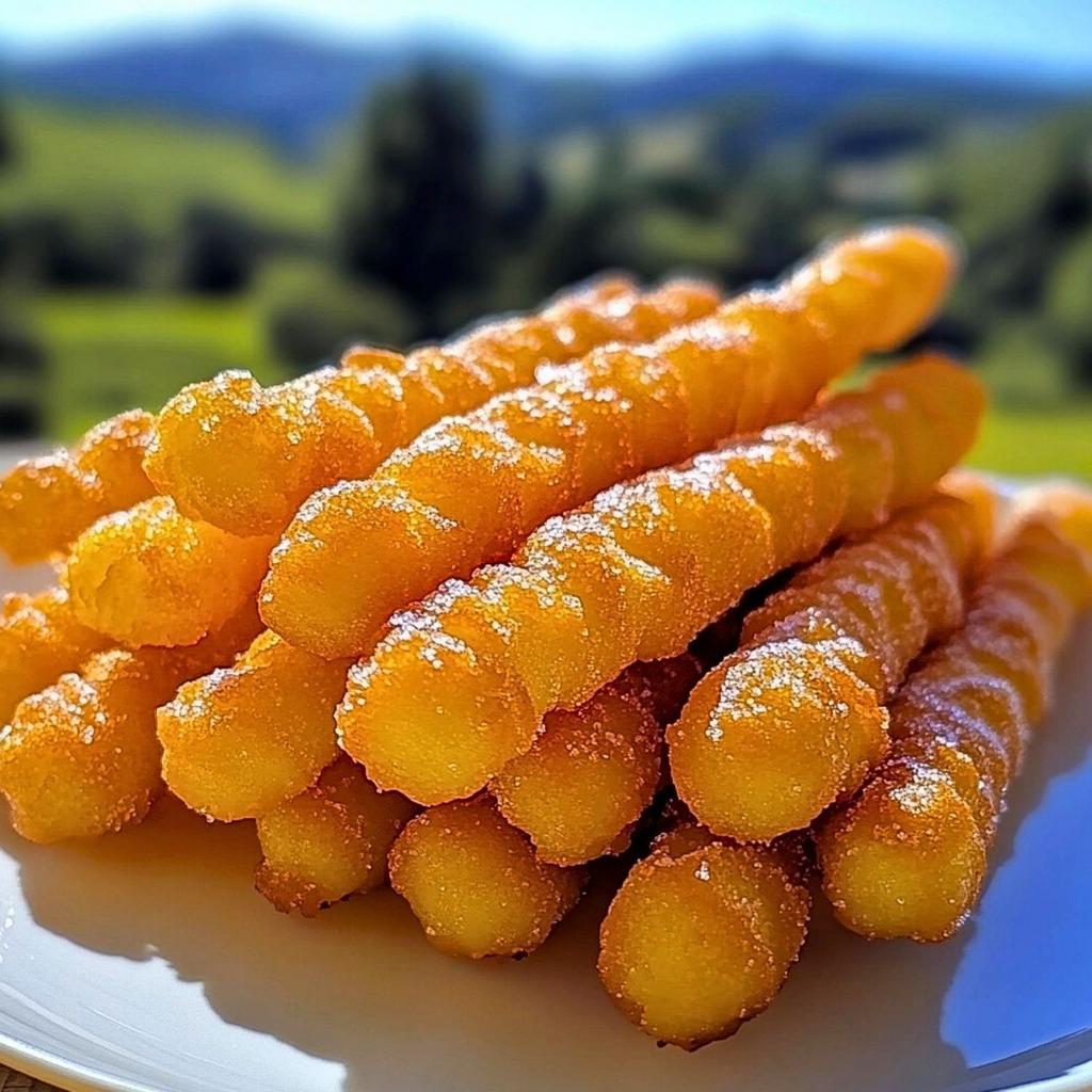 Close-up of crispy funnel cake sticks dusted with powdered sugar