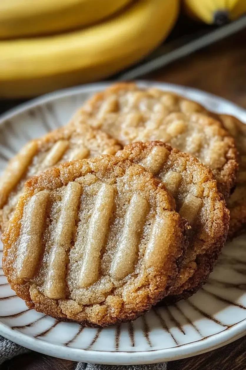 A stack of freshly baked banana bread cookies on a plate