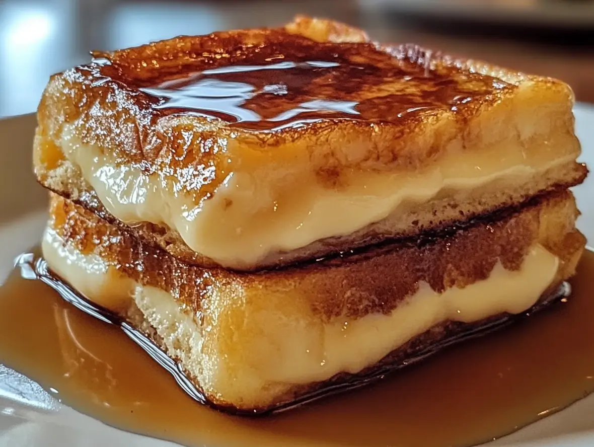 Close-up of the caramelized sugar crust on Crème Brûlée French Toast.