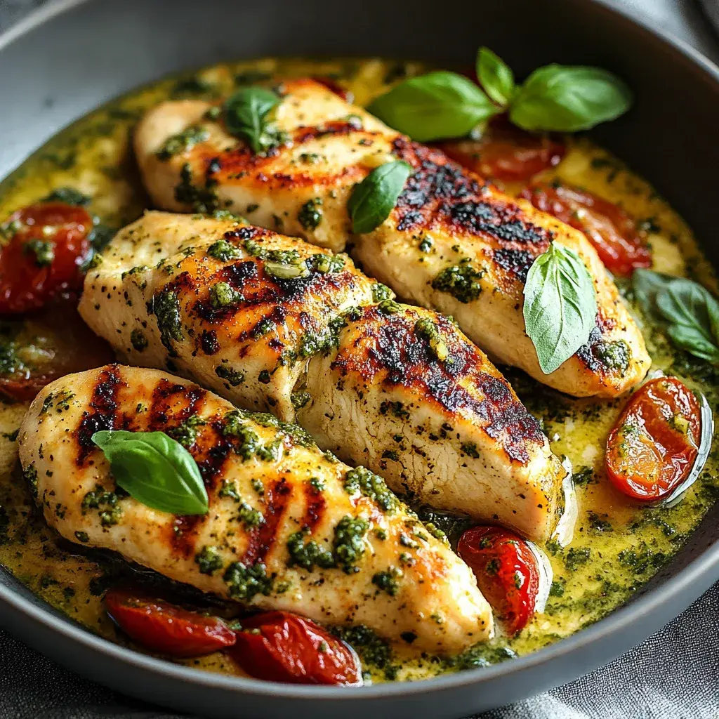 Close up of Pesto Chicken with a side salad