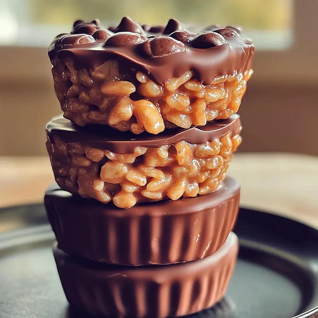 Close-up of Chocolate Peanut Butter Rice Krispie Cups