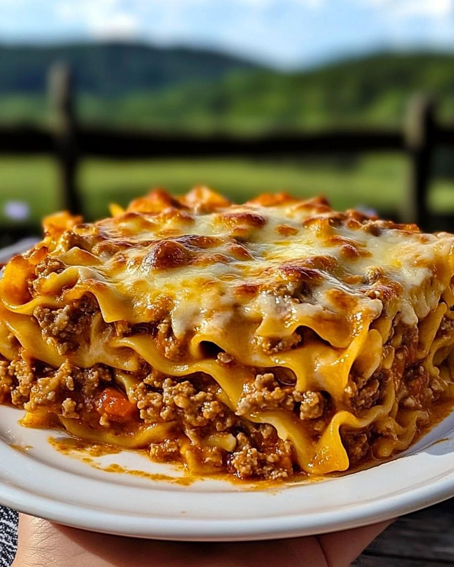 Close-up of the cheesy, bubbly texture of Poor Man's Husband Casserole.