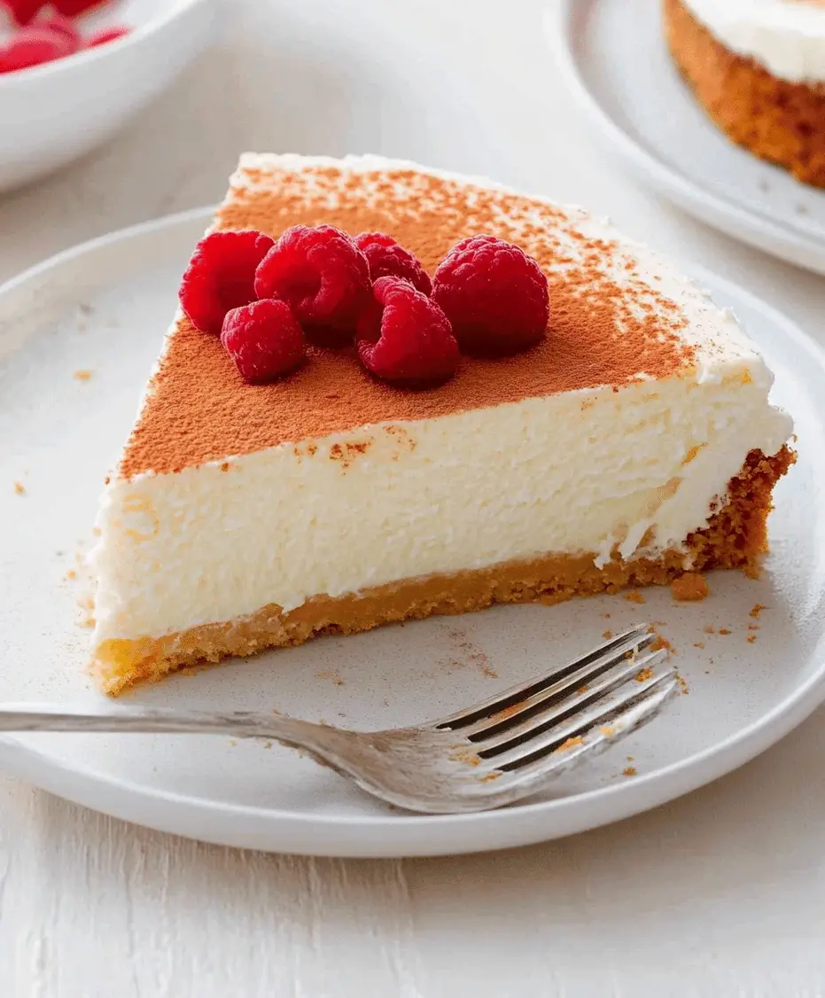 A close-up of a perfectly sliced cream cheese cake, showcasing its dense, smooth texture.