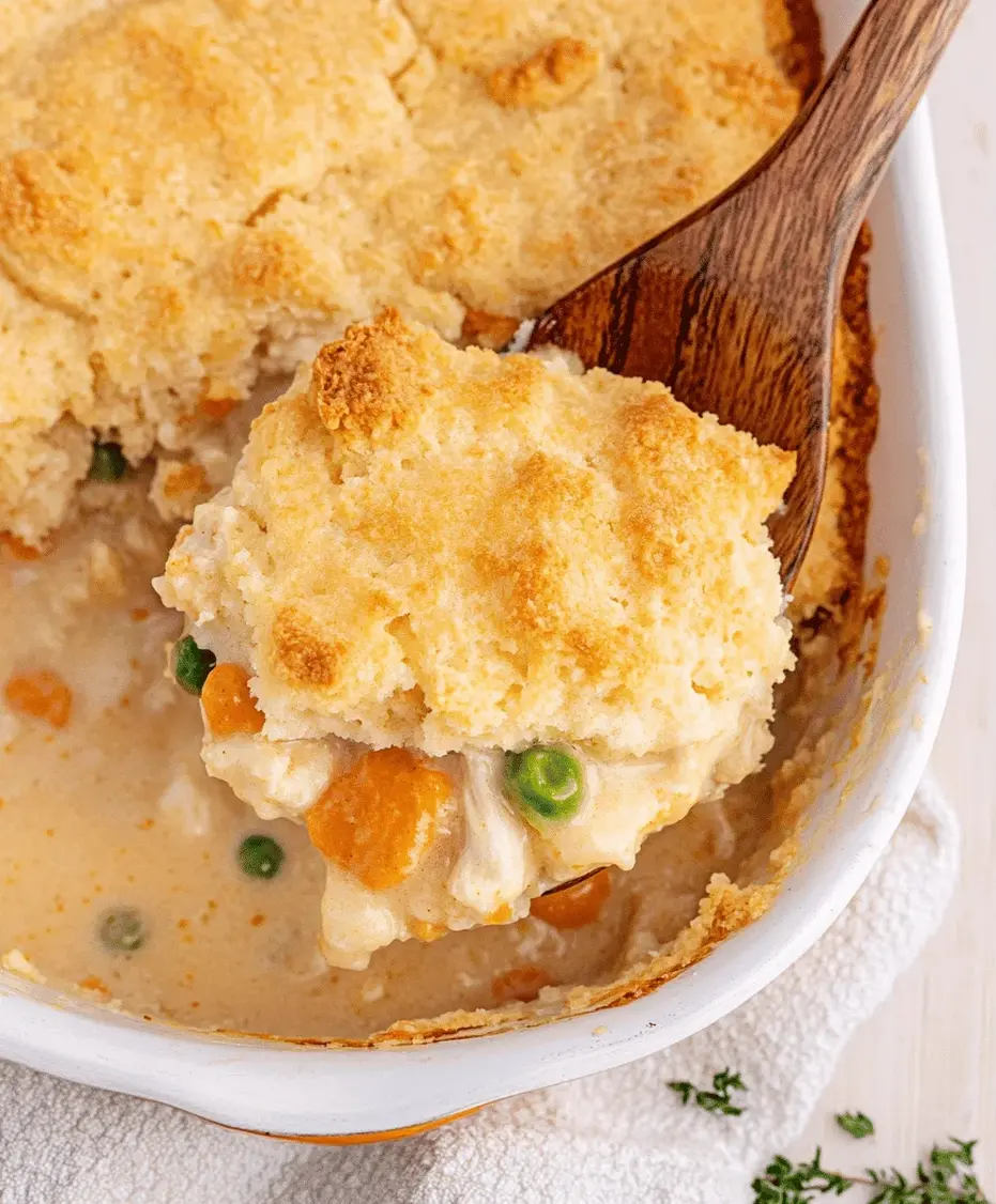 TikTok Cheddar Bay Biscuit Chicken Cobbler ready to serve.