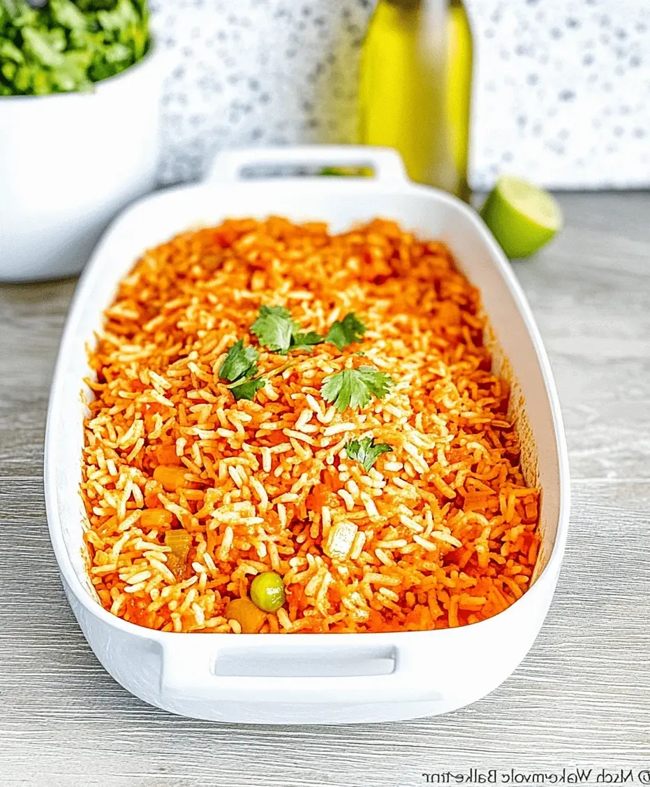 A bowl of Andy's Mexican Rice topped with cilantro and a lime wedge.