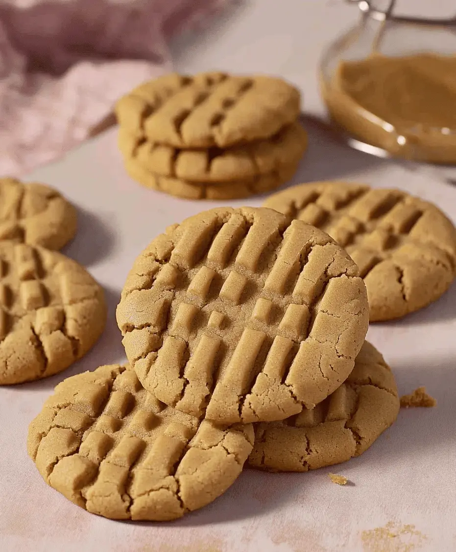 A stack of peanut butter cookies on a cooling rack.