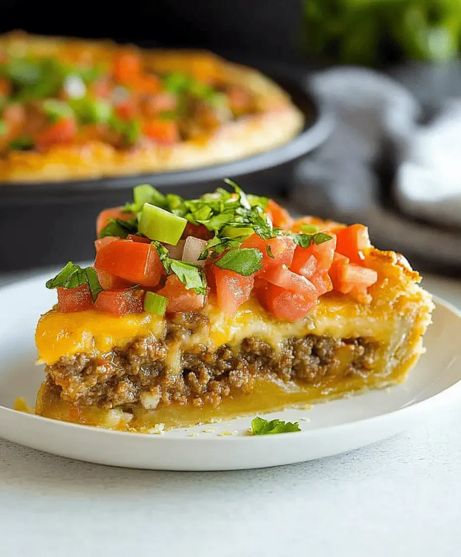 A whole Cheeseburger Pie fresh out of the oven, with melted cheese bubbling on top.