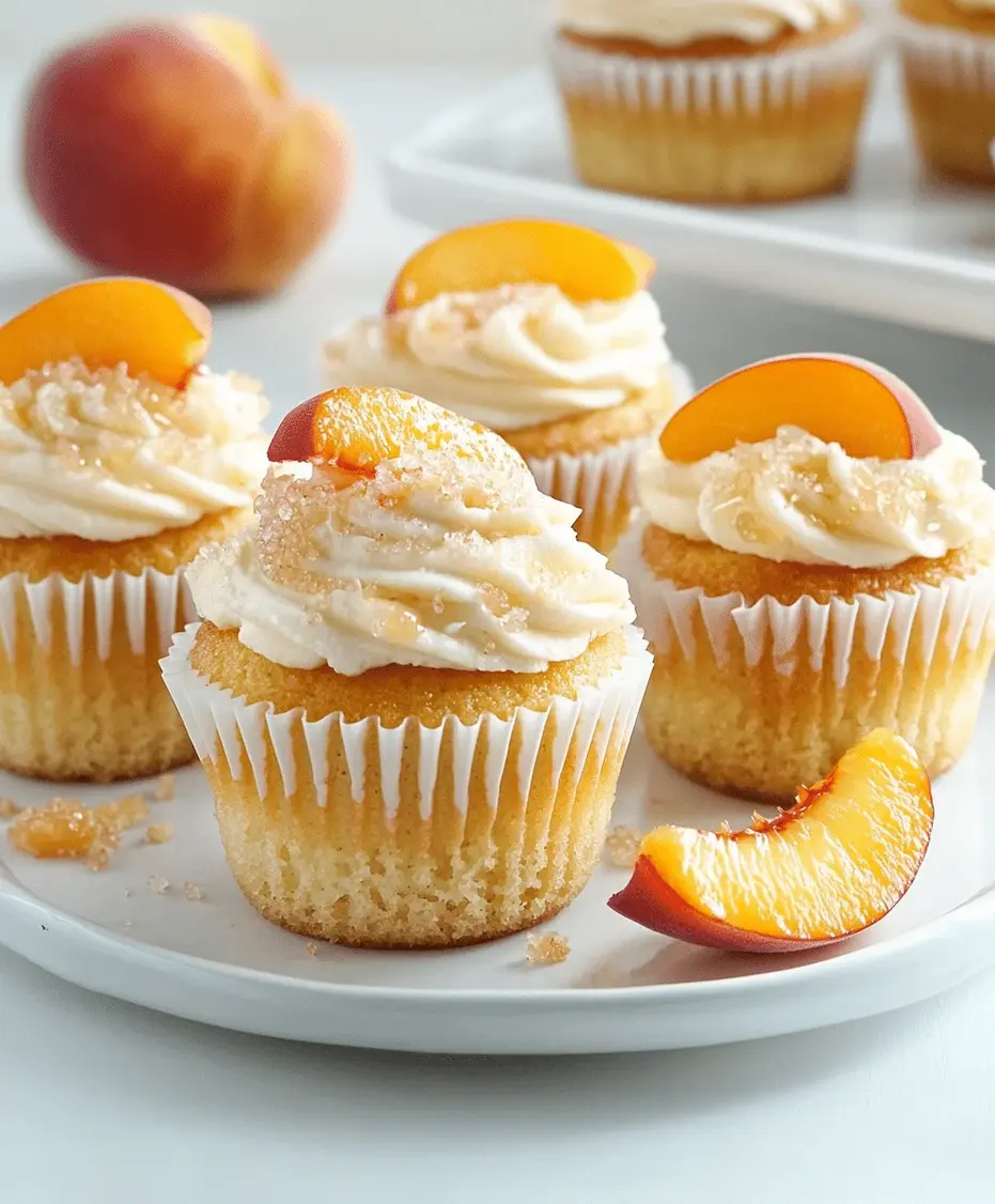 Close-up of a perfectly baked Honey Peach Cream Cheese Cupcake with creamy frosting.