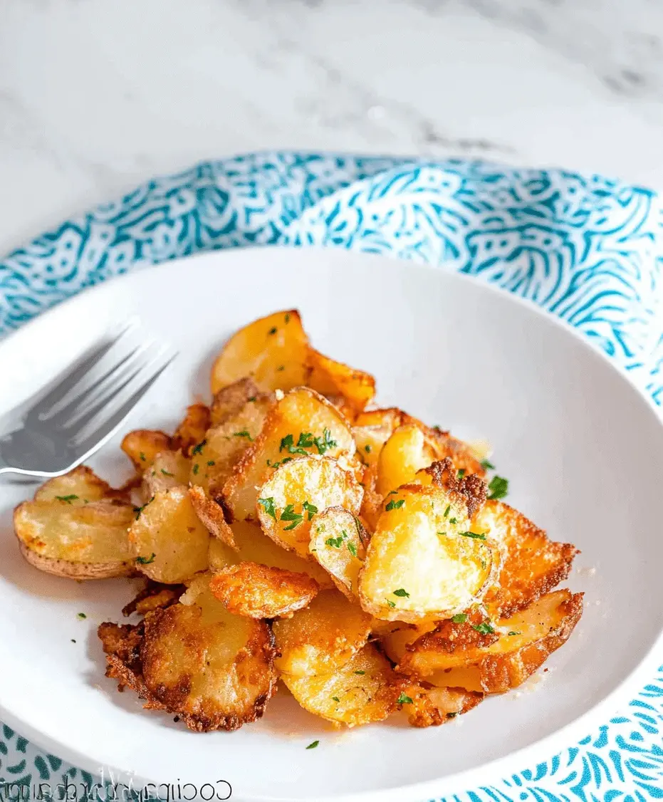 Close-up of golden brown oven-fried potatoes and onions.