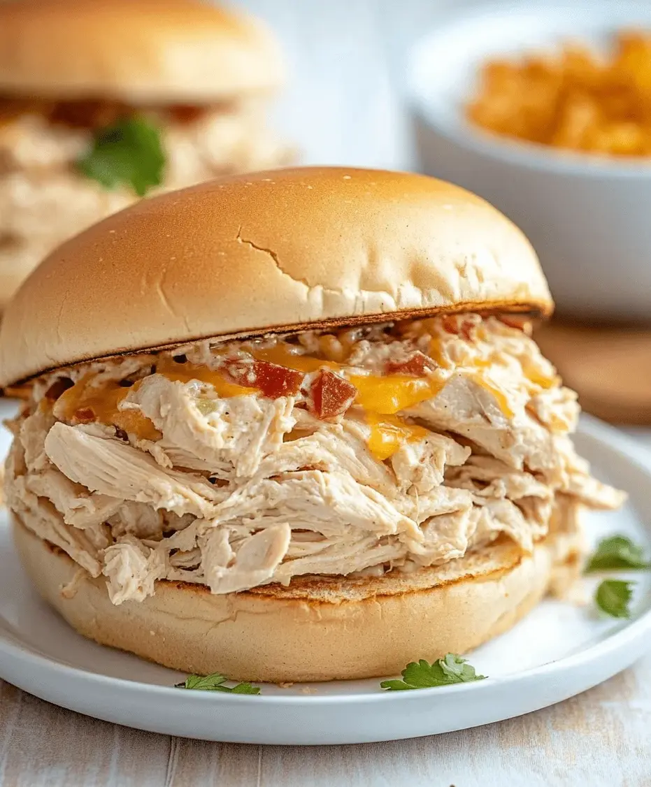 Assembled Crock Pot Ranch Chicken Sandwich with toppings