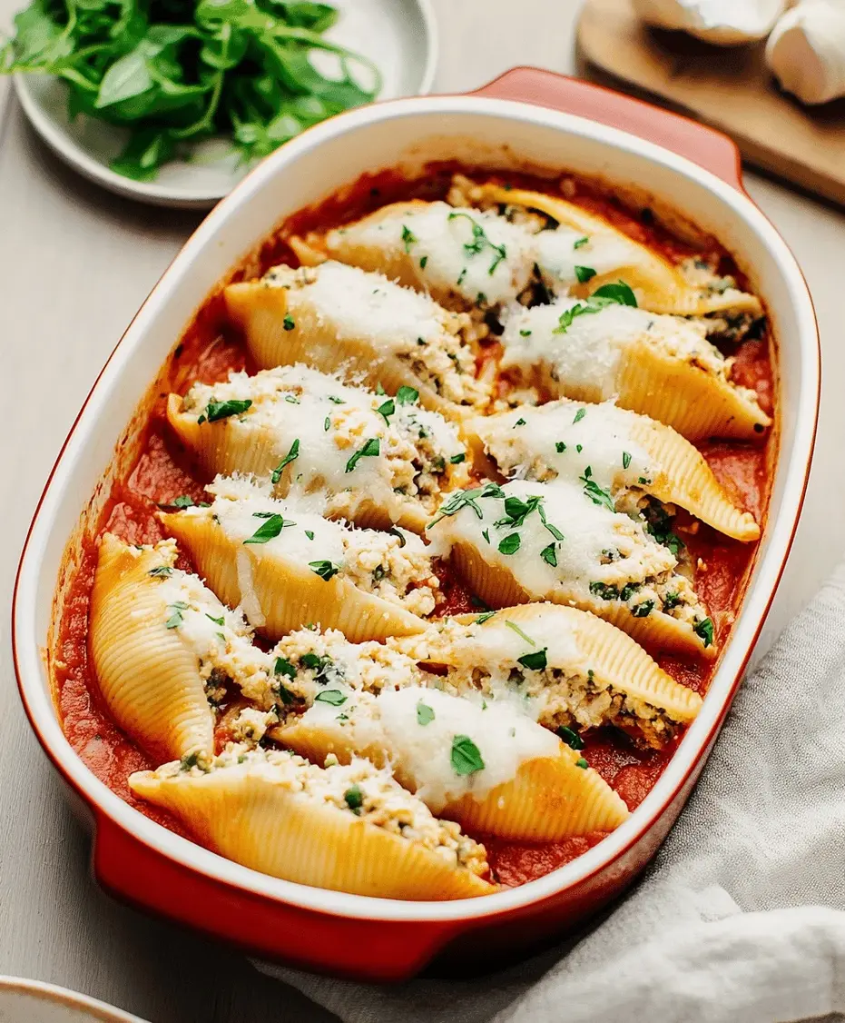 Close-up of creamy ricotta filling being spooned into a jumbo pasta shell