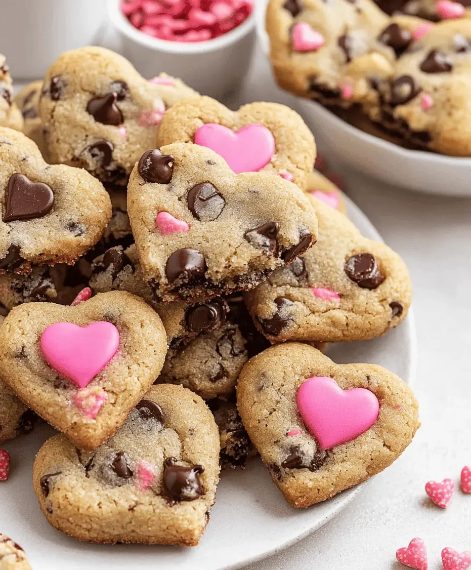 Close-up of heart-shaped chocolate chip cookie texture