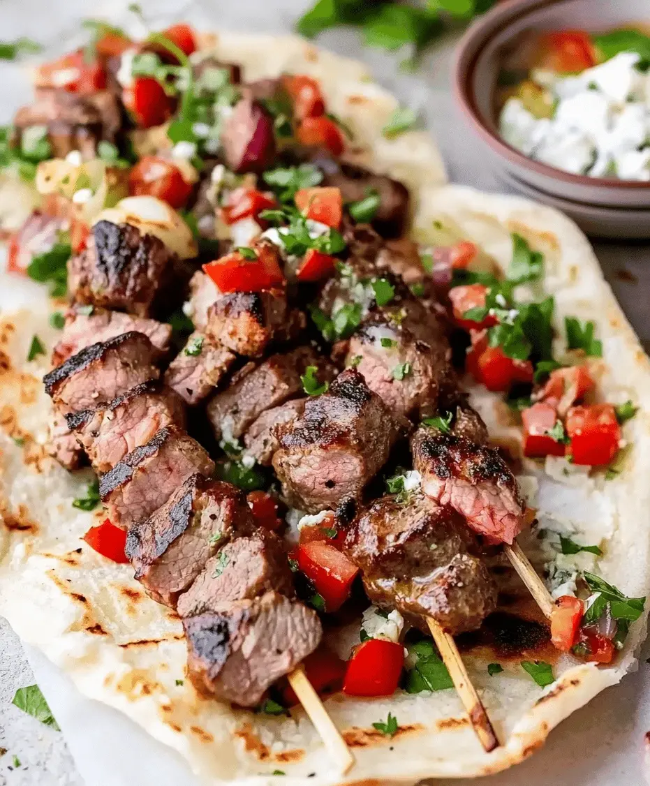 Lamb Souvlaki skewers on a grill