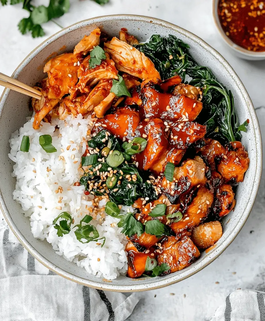 Assembled Korean Chicken Rice Bowls with Fresh Vegetables