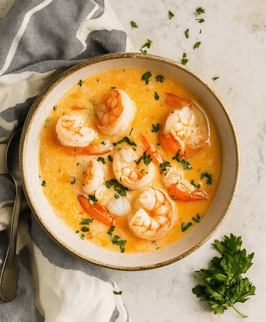 Close-up of Crab and Shrimp Seafood Bisque with rich texture