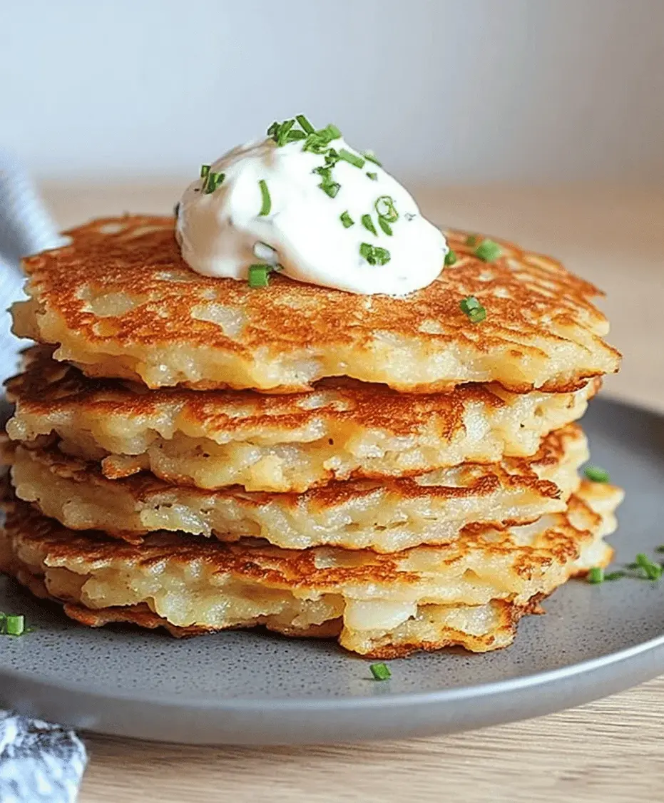Close-up of German potato pancakes with applesauce