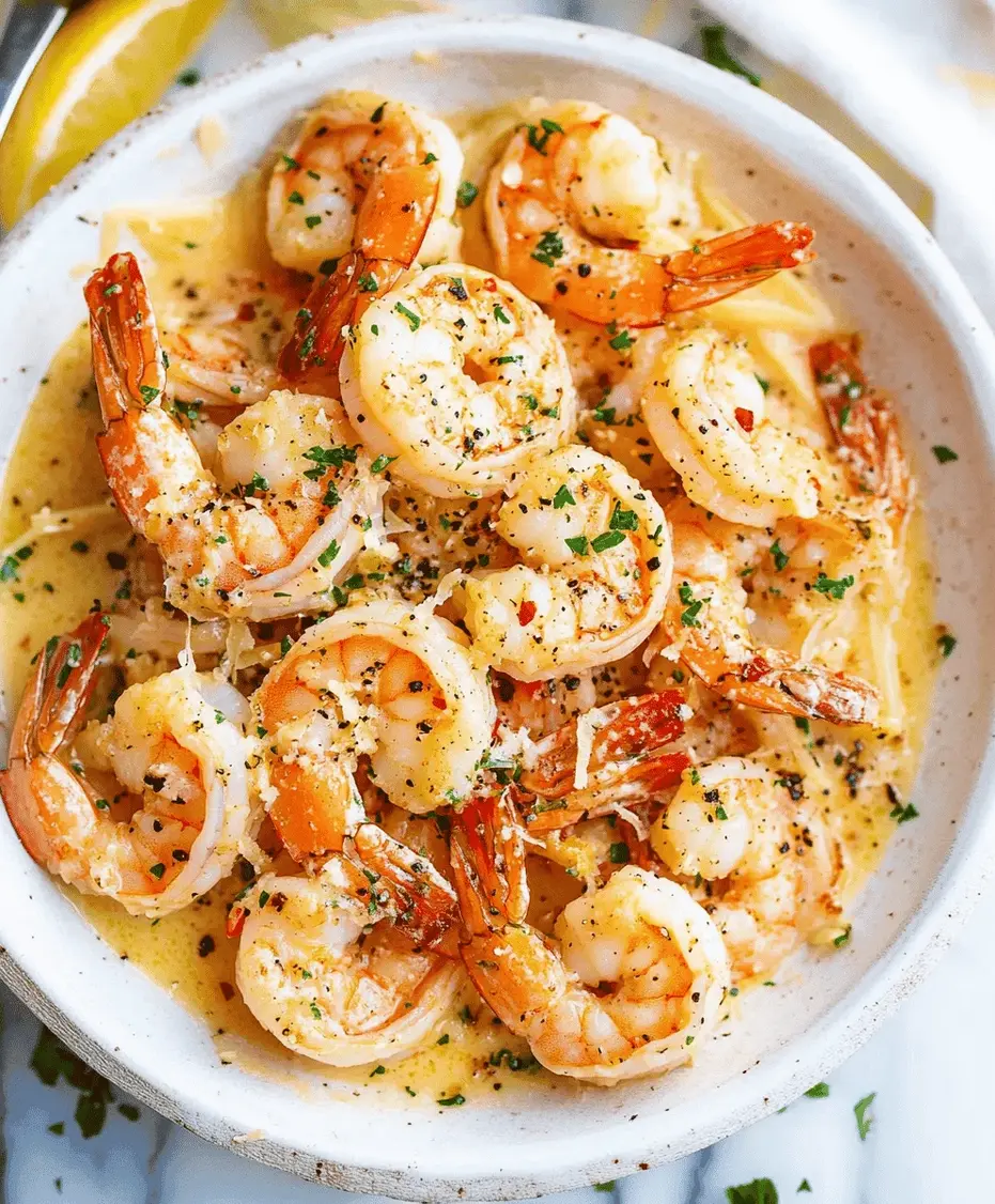 A plate of Red Lobster Shrimp Scampi served over linguine, garnished with fresh parsley and lemon wedges.
