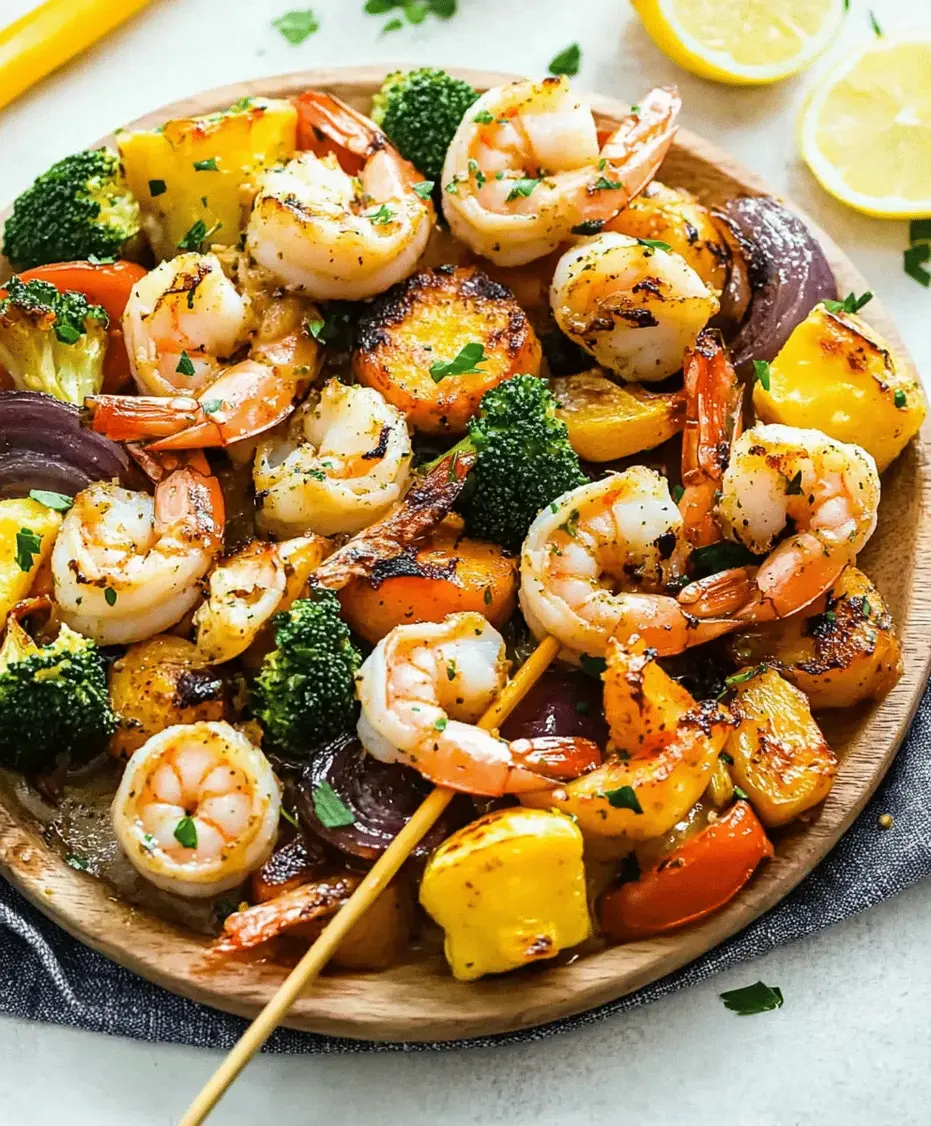 Close-up of garlic butter shrimp and vegetables being tossed with a lemon butter sauce.