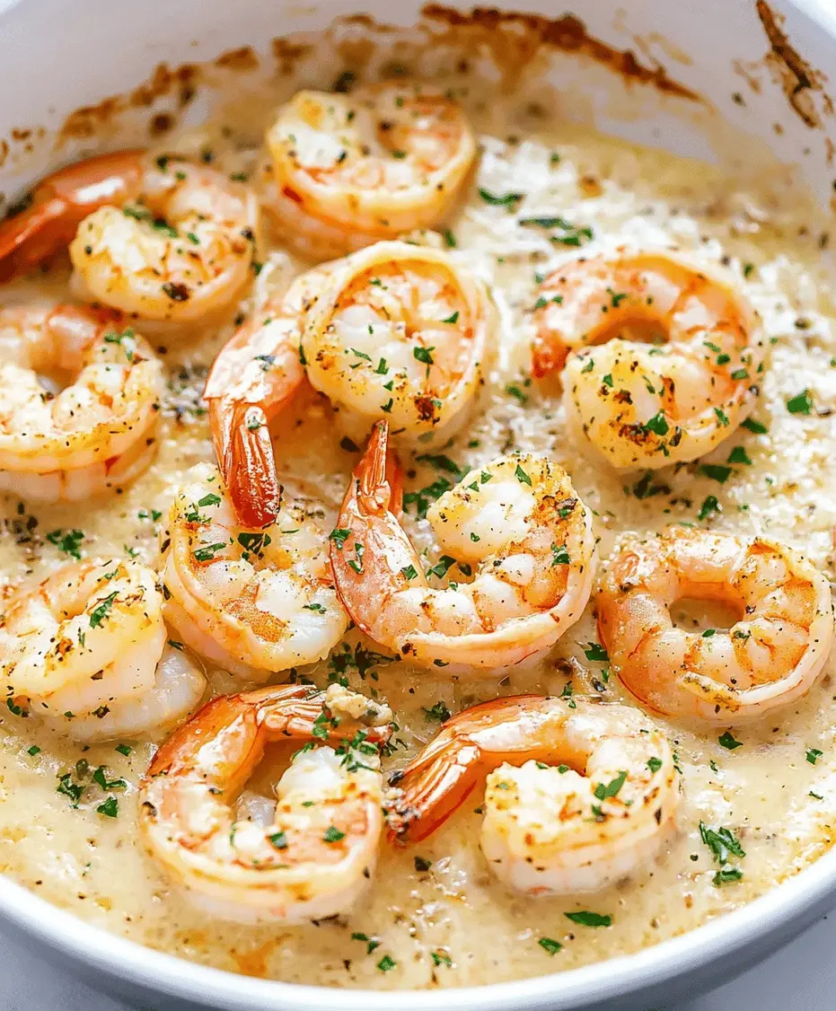 Close-up of Garlic Shrimp Gratin with melted cheese being scooped.