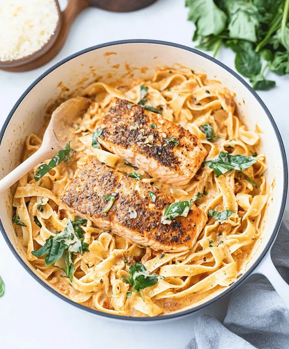 Close-up of Creamy Cajun Salmon Pasta