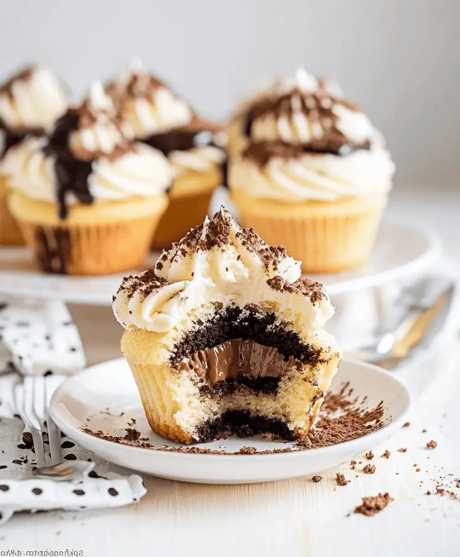Close-up of a Tiramisu Cupcake, showing the soft cake and creamy frosting