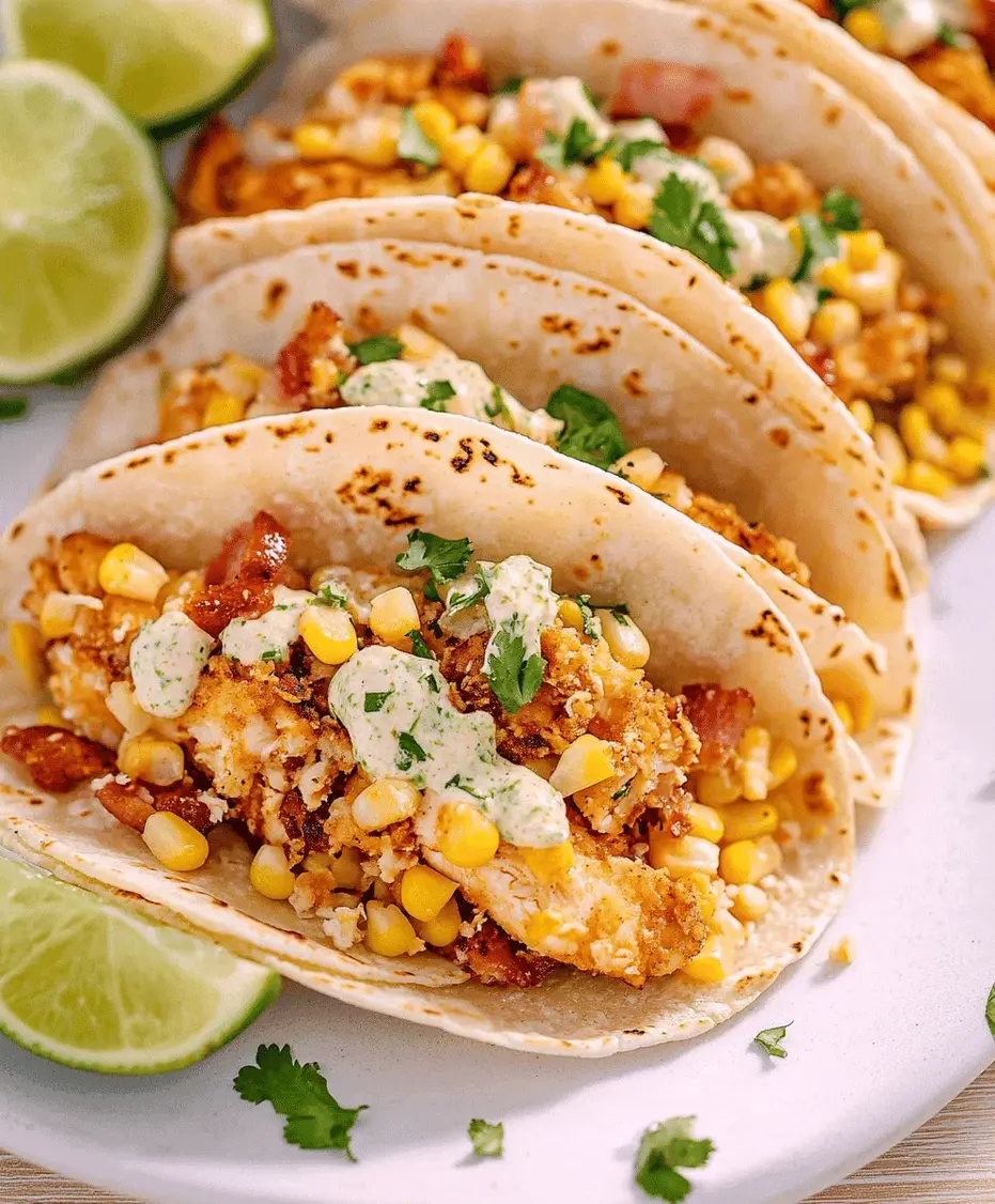 Close-up of a delicious Fried Chicken Street Corn Taco
