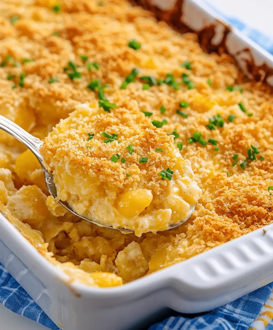 A serving of yellow squash casserole in a rustic bowl, garnished with fresh parsley.