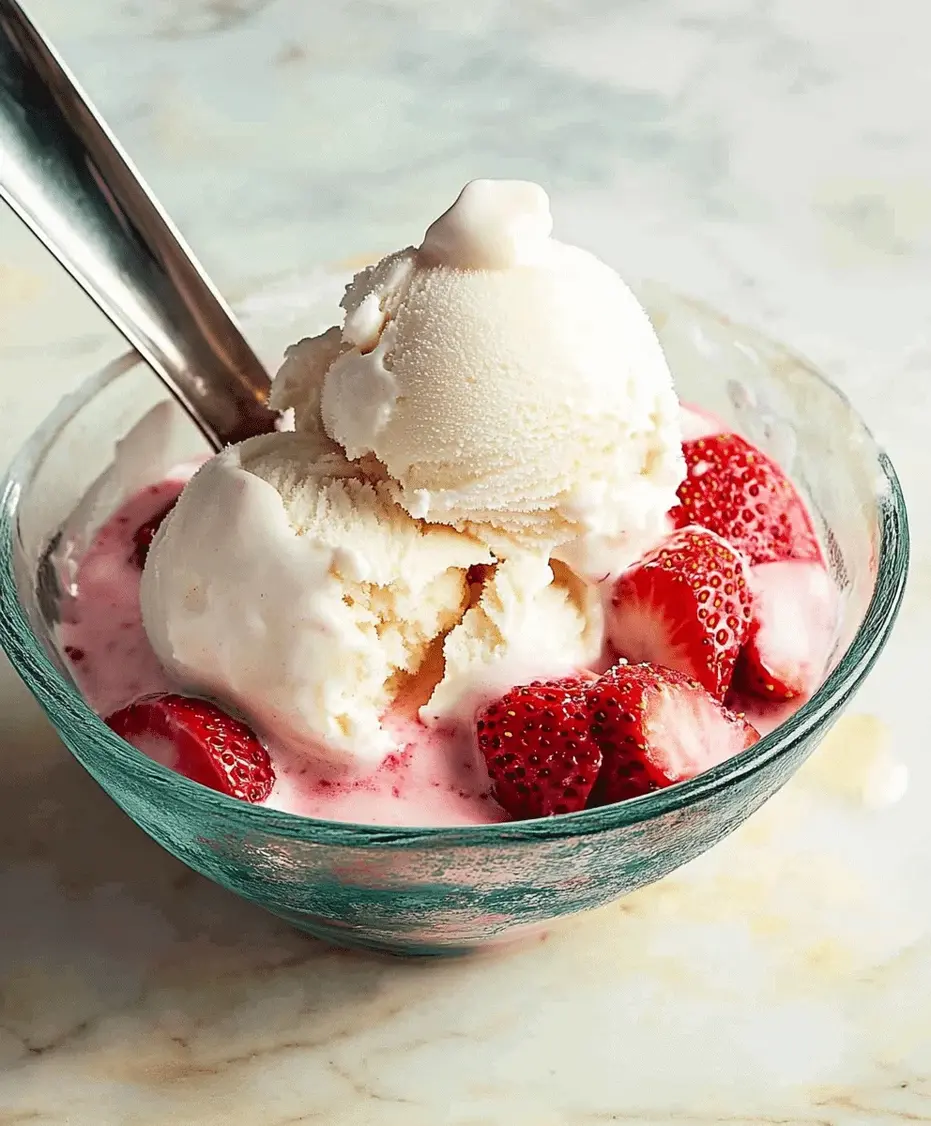 Scooping homemade strawberry vanilla bean ice cream