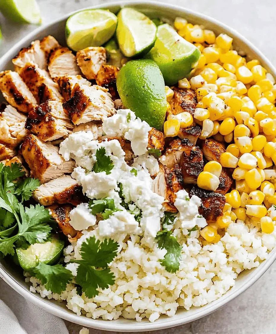 Close-up of ingredients for Mexican Street Corn Chicken Bowl