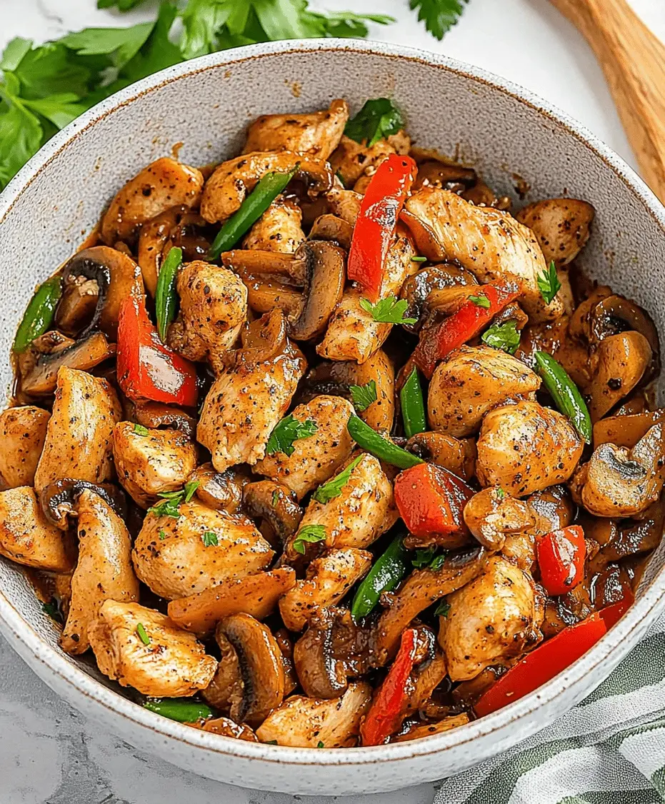 Close-up of Black Pepper Chicken with Mushrooms being served