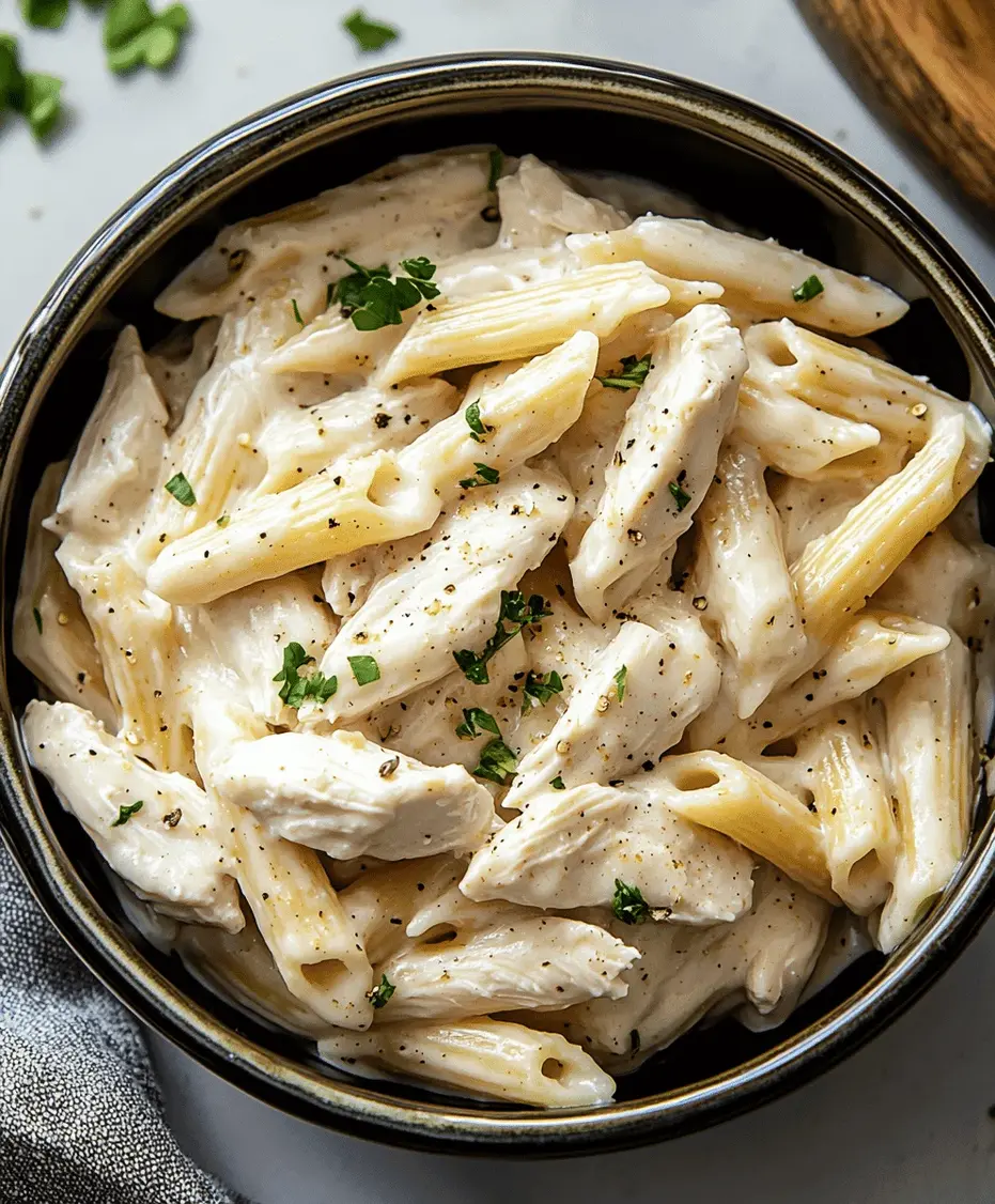Finished Crockpot Chicken Alfredo Pasta Ready to Serve