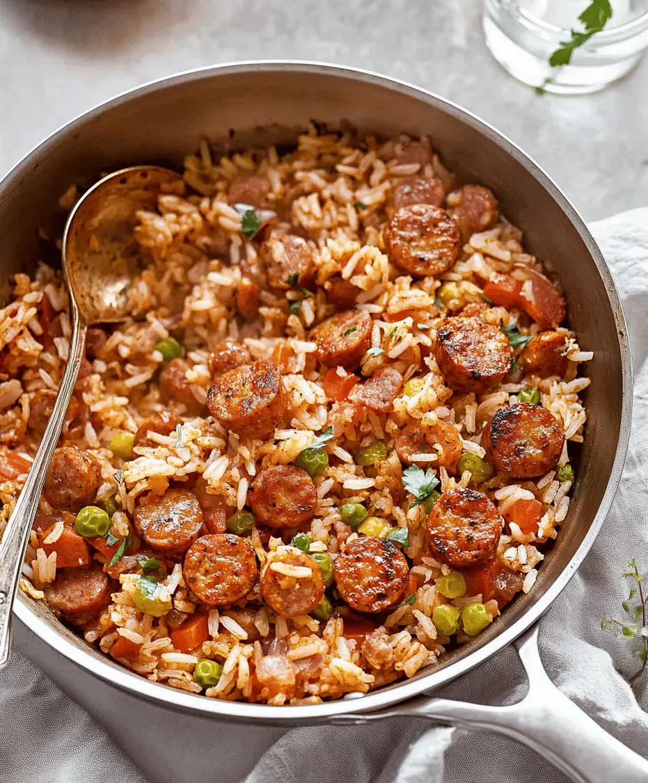 Finished Cajun Sausage and Rice Skillet in a serving bowl