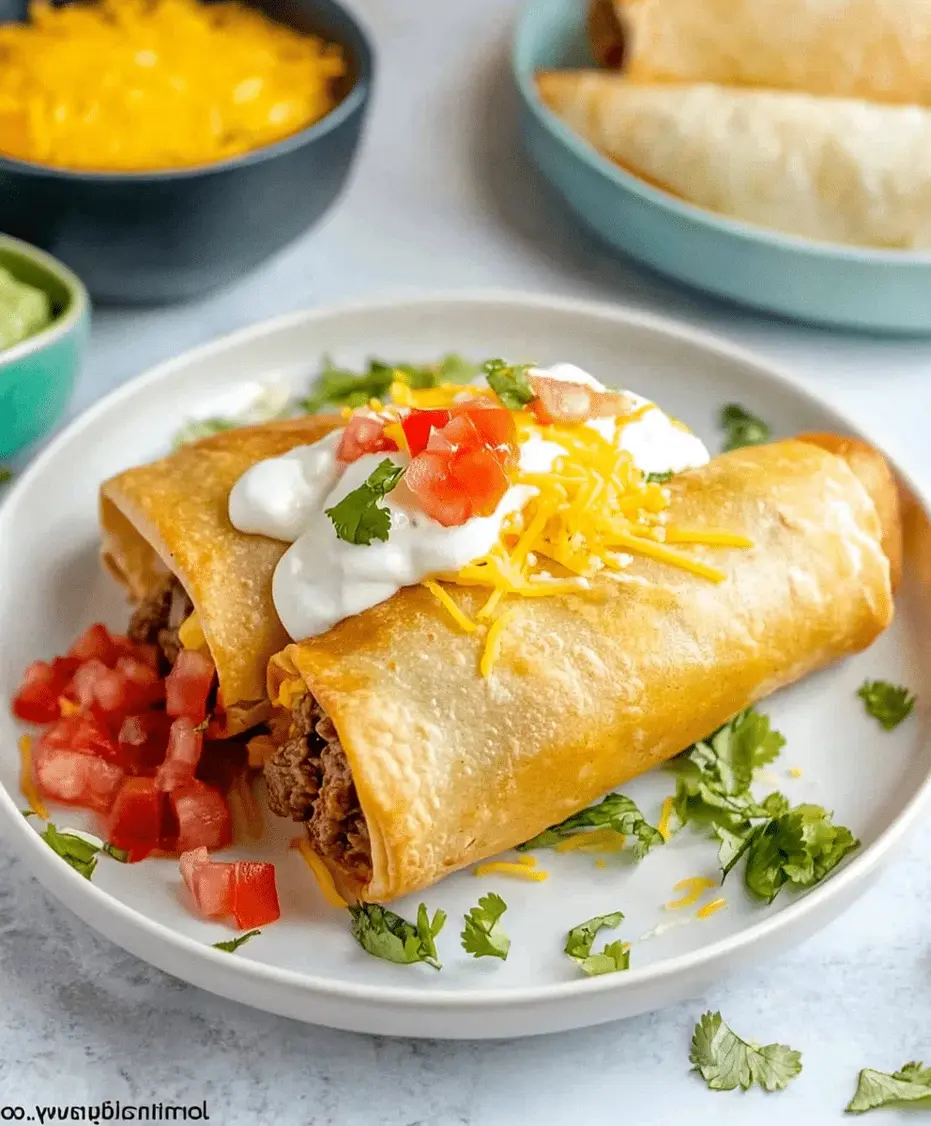 Close-up of a golden brown beef and cheese chimichanga cut in half to show the melted cheese and seasoned beef filling.