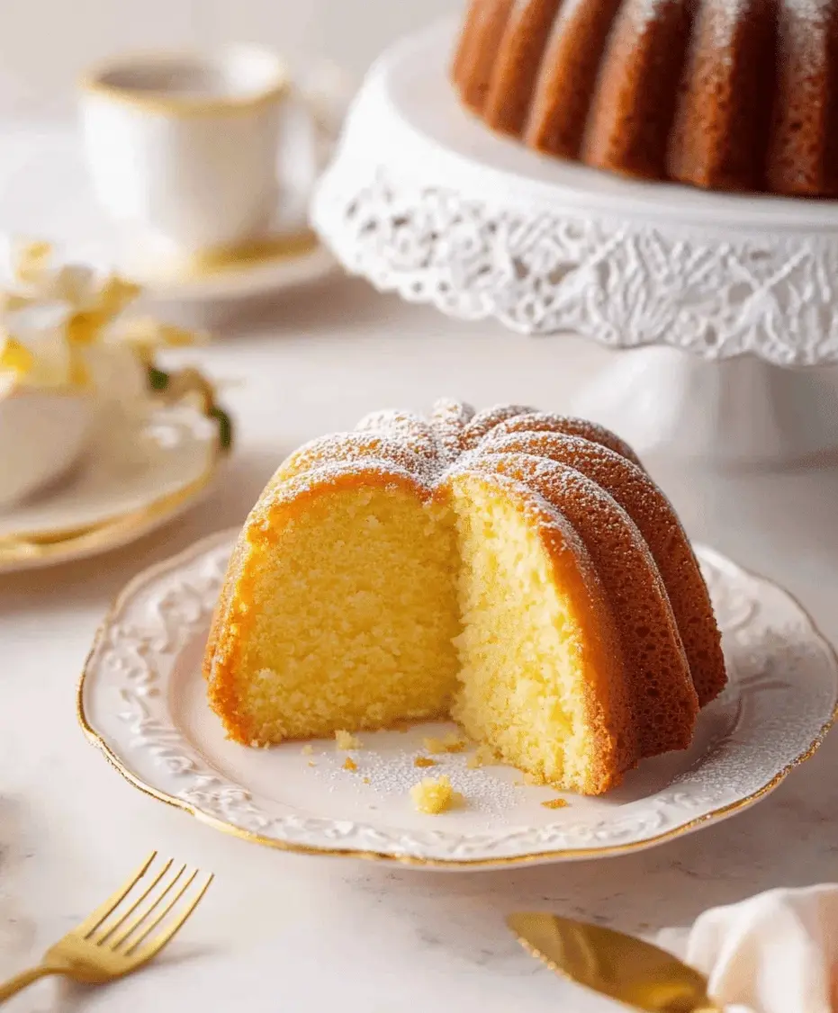 Close-up of a slice of butter cake being served.