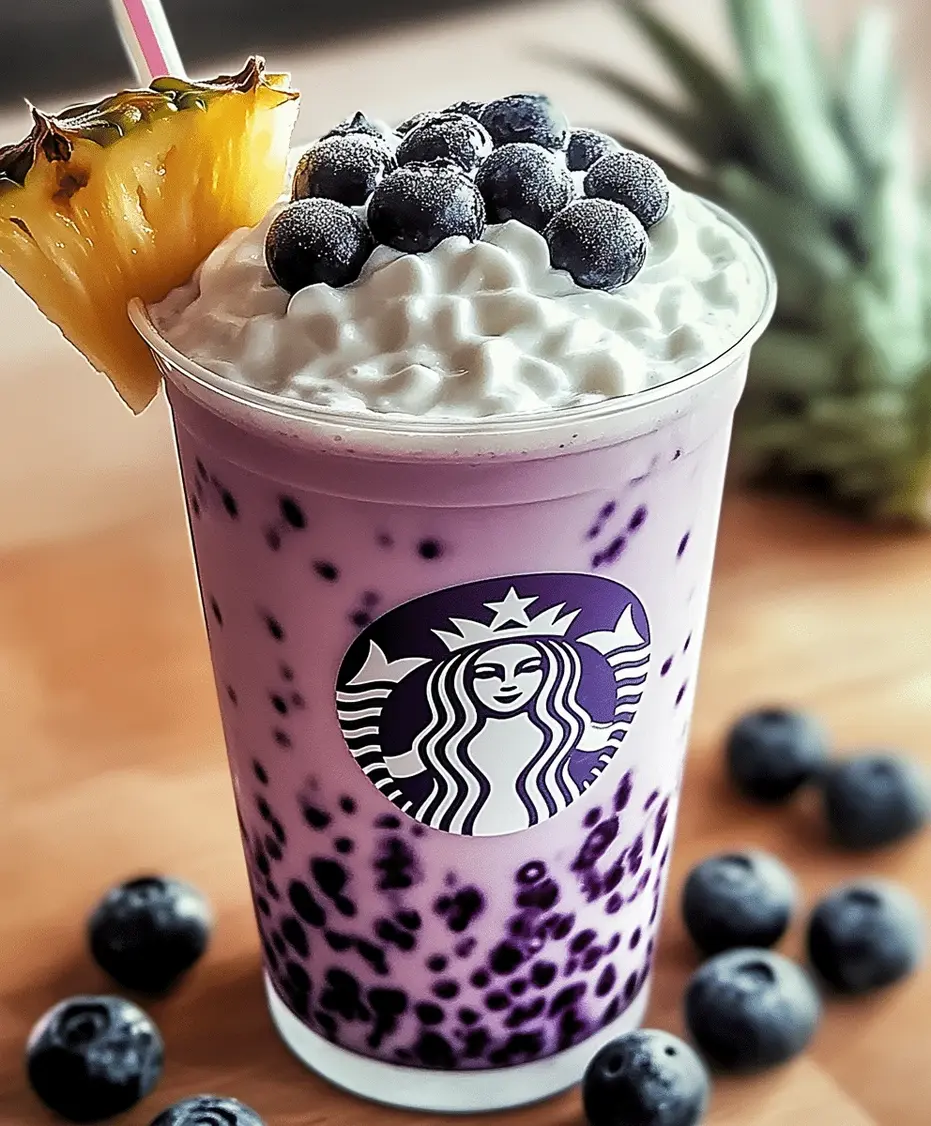 Pineapple Blueberry Frappuccino in a glass