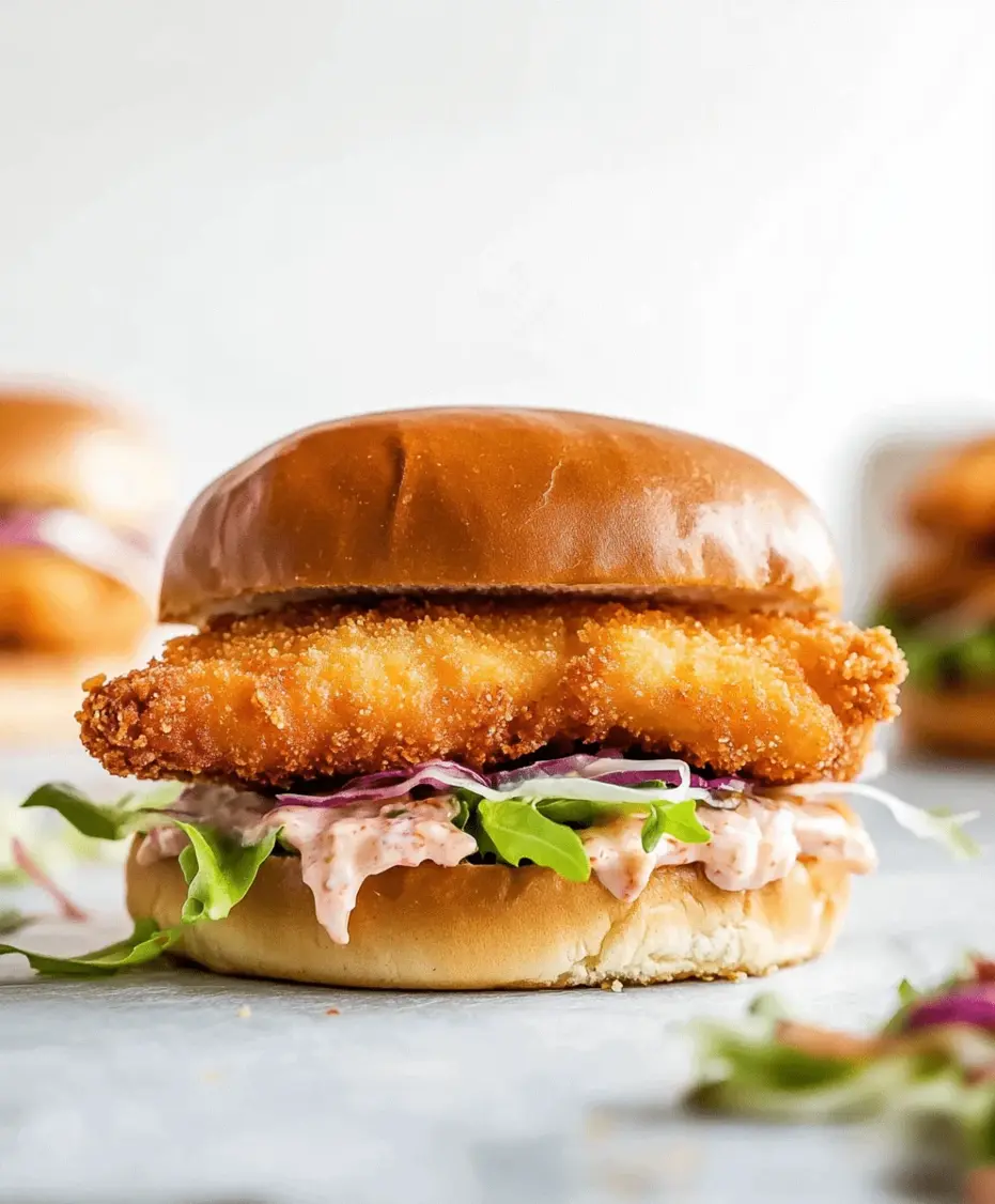 A close-up of a delicious fried cod fish sandwich with all the fixings