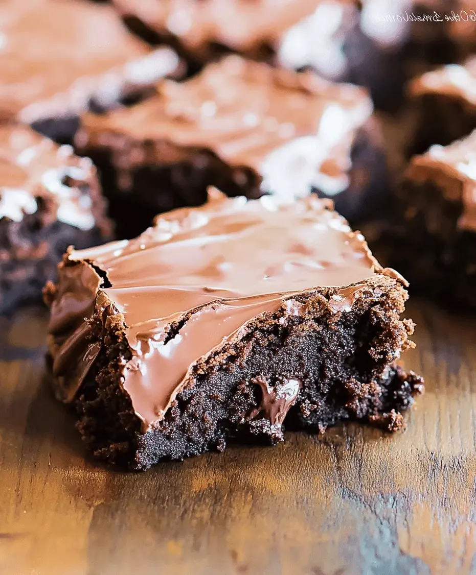 A close-up shot of a cut brownie showing its fudgy interior.