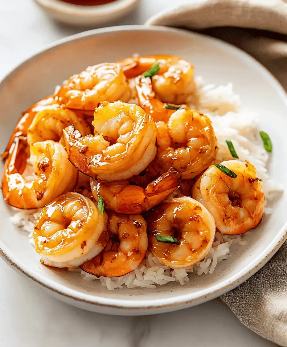 Honey Garlic Shrimp served over rice with green onions