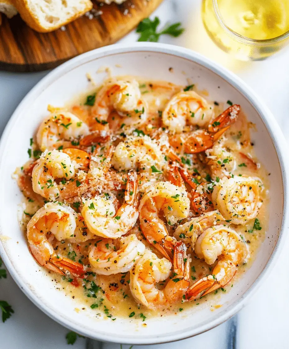 A close-up shot of the Red Lobster Shrimp Scampi recipe, showcasing the plump shrimp coated in a rich garlic butter sauce, garnished with fresh parsley.