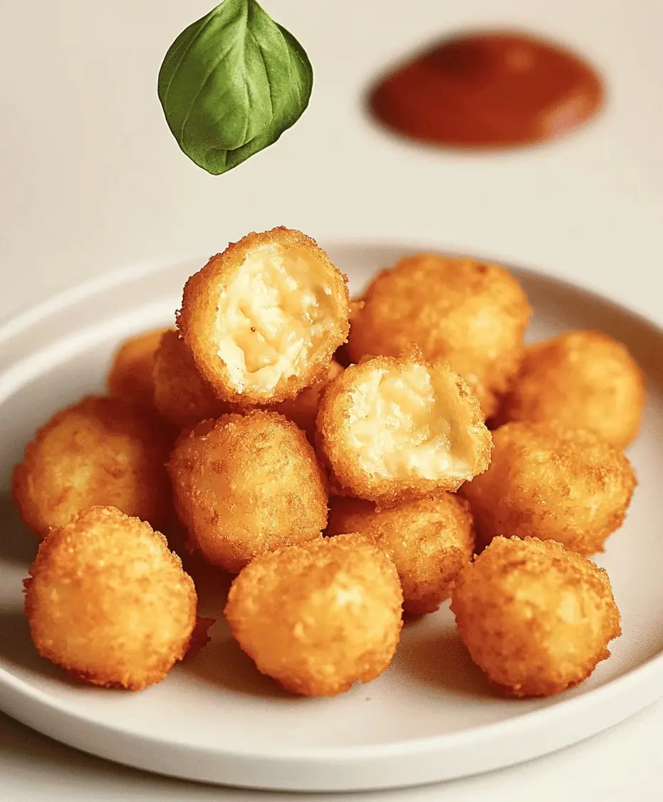 Close up of fried cheese bites with marinara sauce for dipping