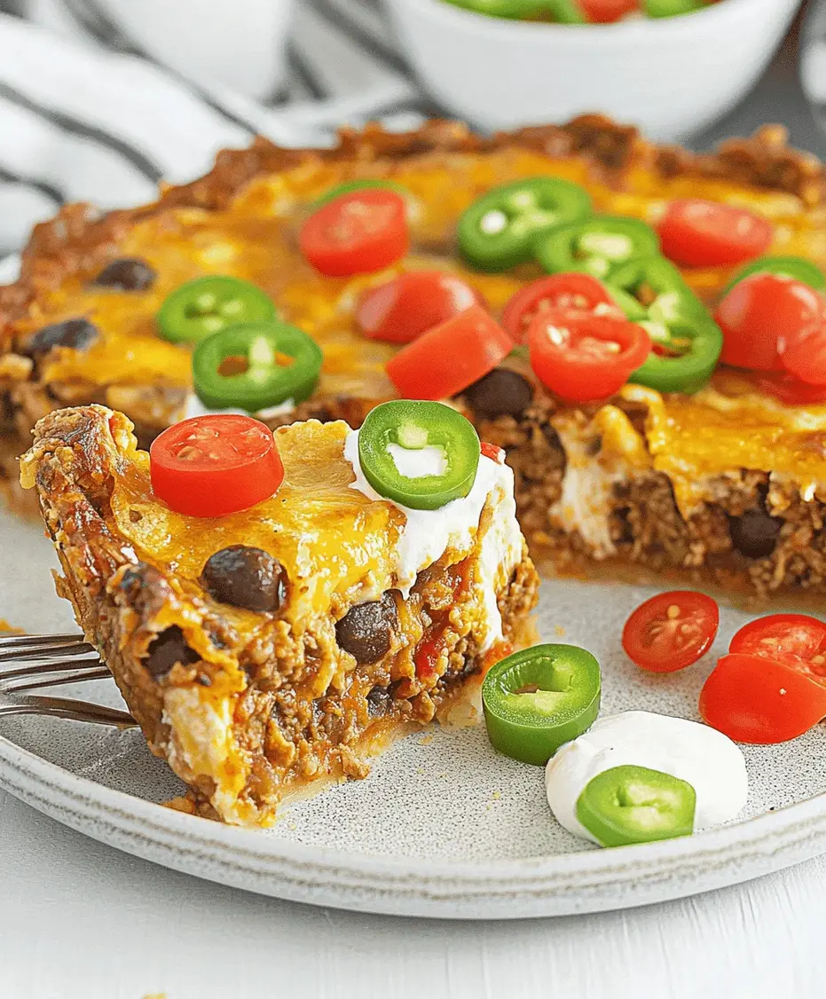 A slice of Impossible Taco Pie being served with toppings