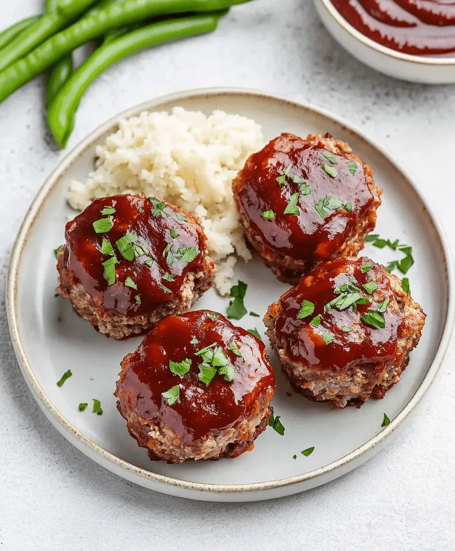 Close-up of plated mini meatloaves with a side of mashed potatoes.