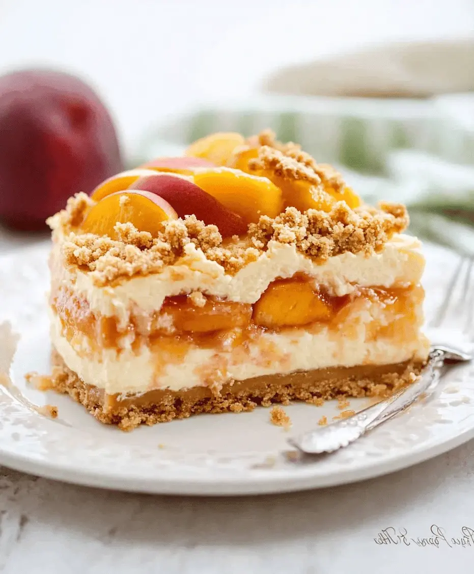 Close-up of a swirl pattern on top of the Peach Cobbler Cheesecake.